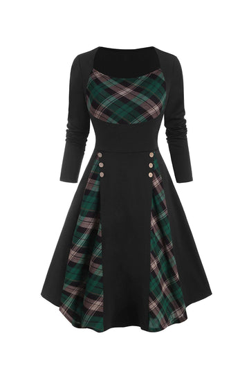 Check Printed Waist-Up Halloween Retro Dress